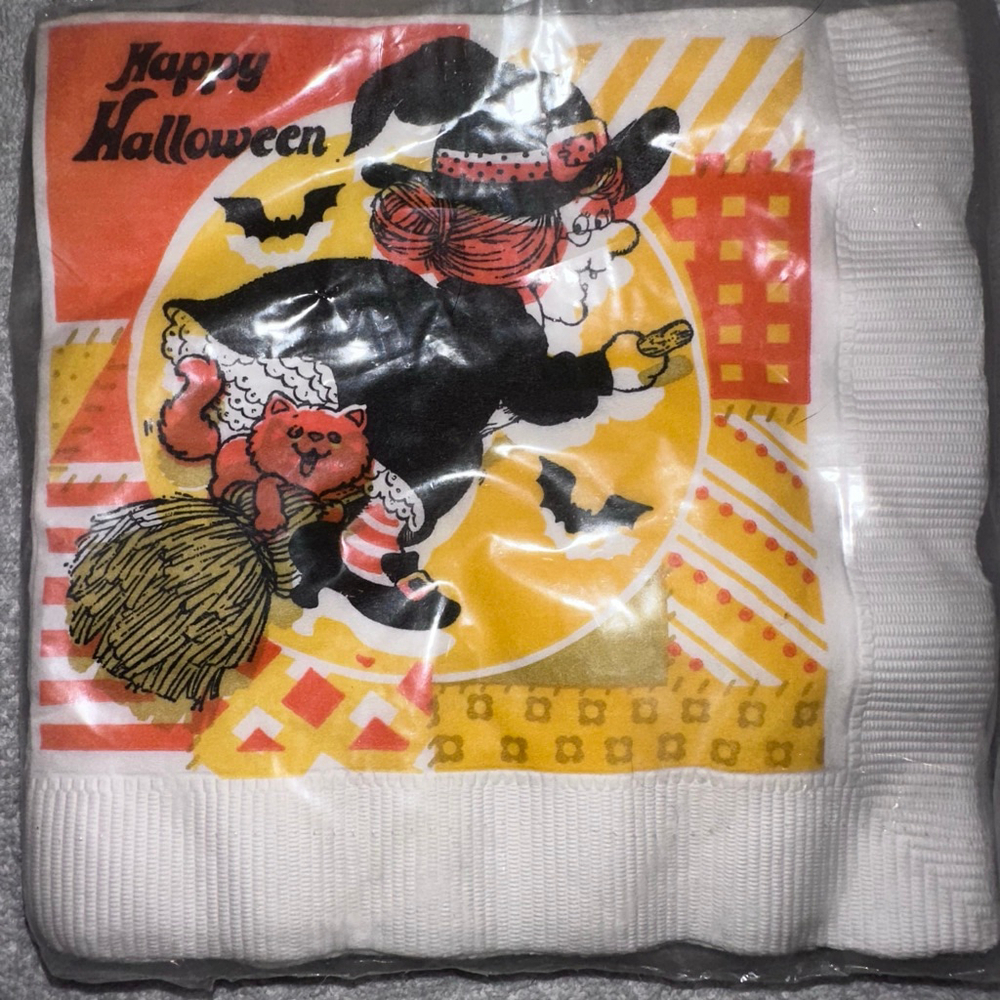 Vintage 1980s Party American Greetings Napkins Halloween Witch 13 x 13 Partial